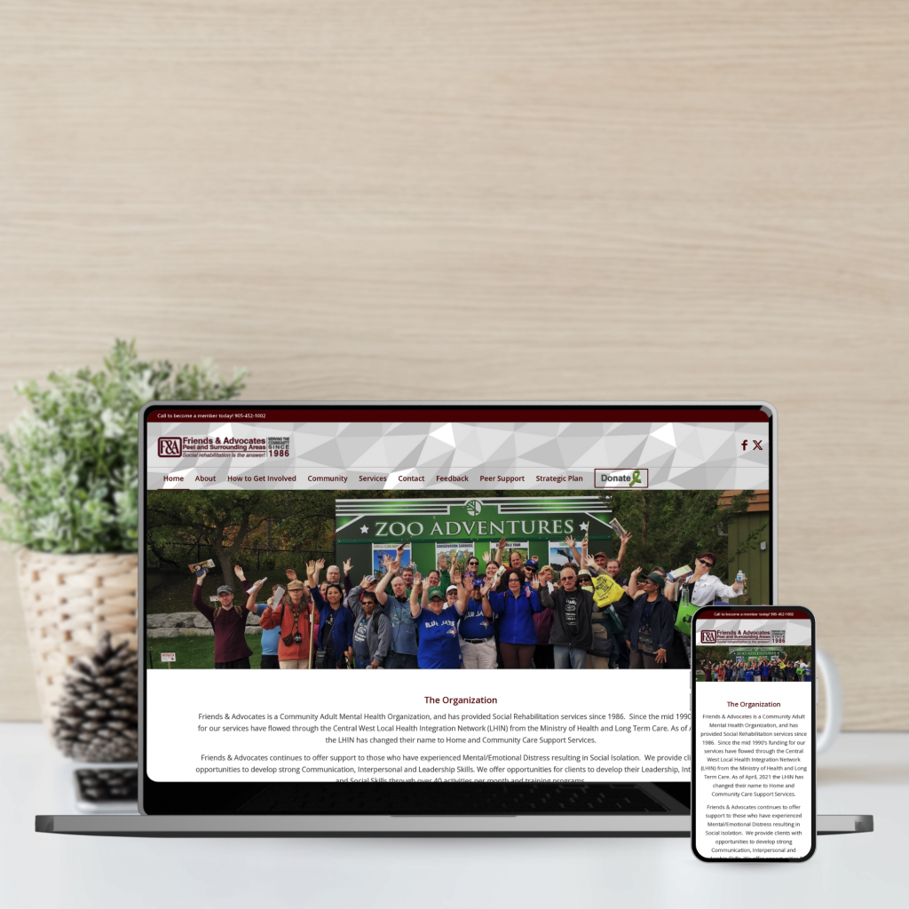 Friends & Advocates website seen on a laptop and phone screen
